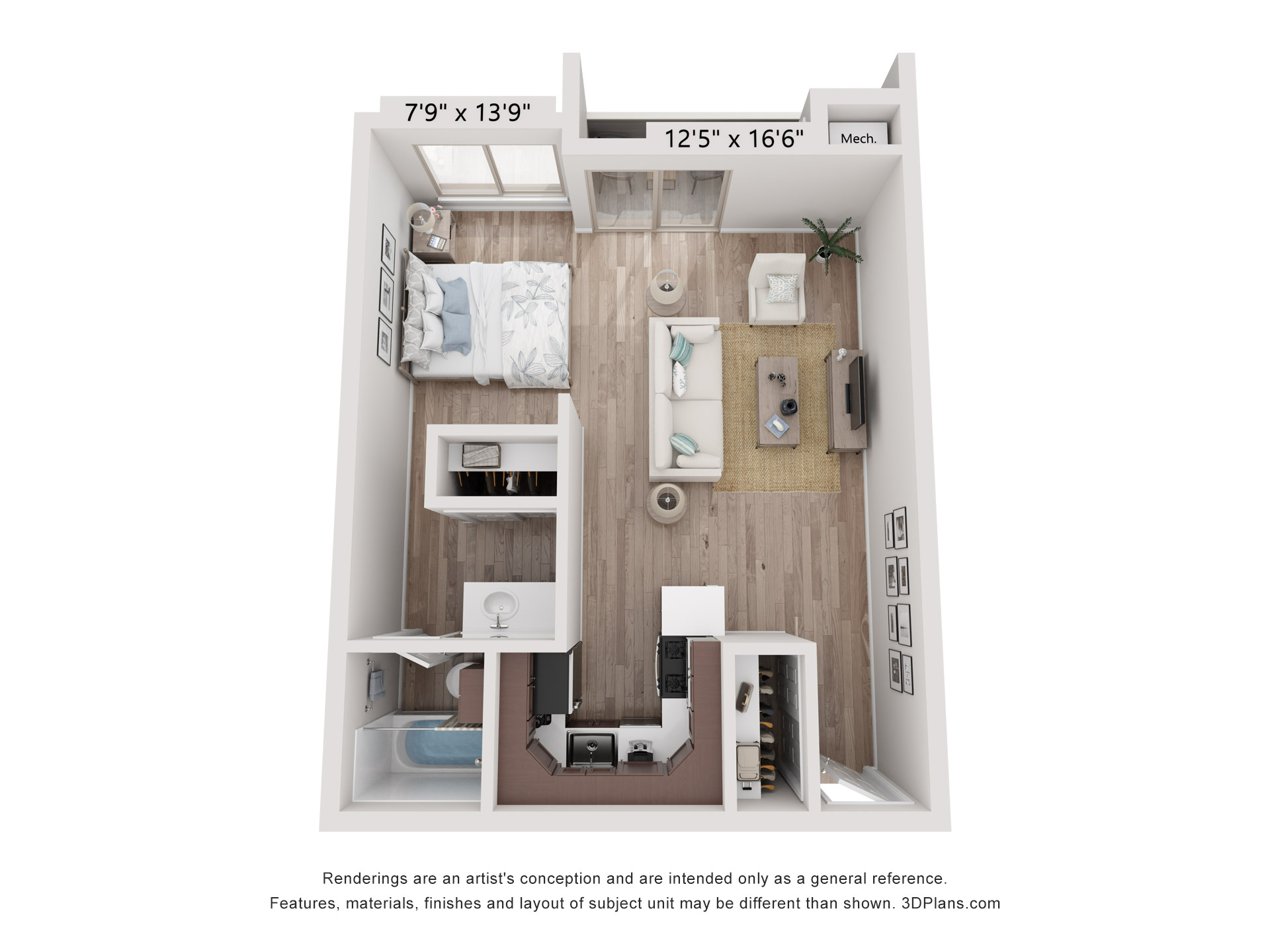 Floor plan for studio, 1 bath, 440 sqft